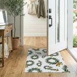 Green Laurel Wreath Floral Pattern Area Rug