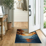 Sunset Palms Over Teal Ocean Area Rug
