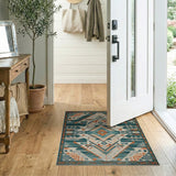Blue and Teal Teal Orange Geometric Southwestern Area Rug