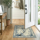 Elegant Blue Chinoiserie Floral Area Rug
