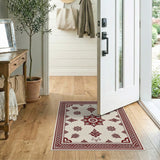 Red Floral Mandala Cream Area Rug