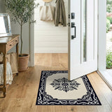 Ornate Black Medallion Cream Area Rug