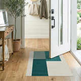 Teal Striped Block Geometric Area Rug