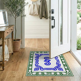 Ornate Blue Scroll Medallion Area Rug