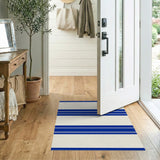 Navy Blue and Cream Striped Area Rug
