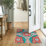 Coral Teal Mandala Boho Area Rug