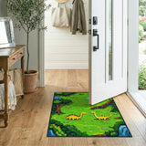 Cute Yellow Dino Forest Adventure Kids Rug