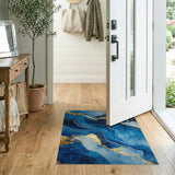 Blue Gold Fluid Wave Abstract Area Rug