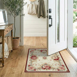 ODIKA Washable Traditional Floral Area Rug - Non-Slip Low Pile Vintage Cream & Burgundy Rug