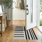 Black White Vertical Striped Geometric Rug