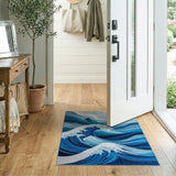 Teal Ocean Waves Abstract Abstract Area Area Rug