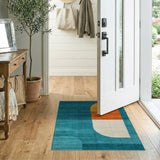 Teal and Orange Curved Geometric Area Rug
