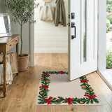 Festive Evergreen Wreath Border Area Rug