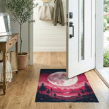 Pink Full Moon Mountain Landscape Rug