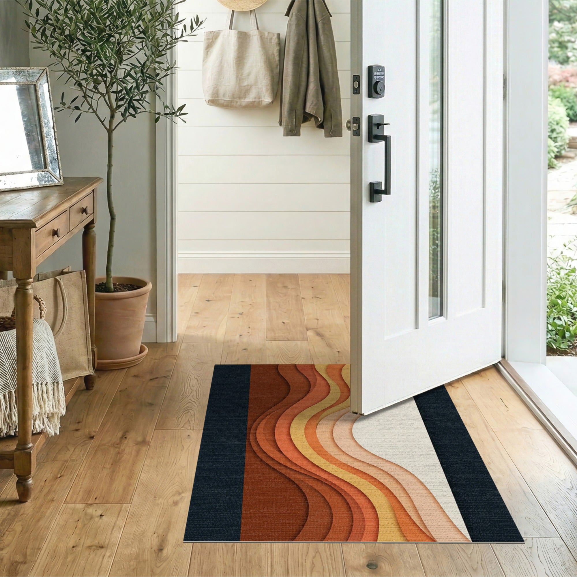 Wavy Layered Sunset Abstract Area Rug