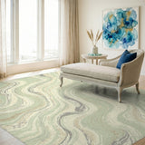 Green Marble Swirl Abstract Area Rug