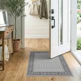 Grey Geometric Trellis Rug with Ornate Border