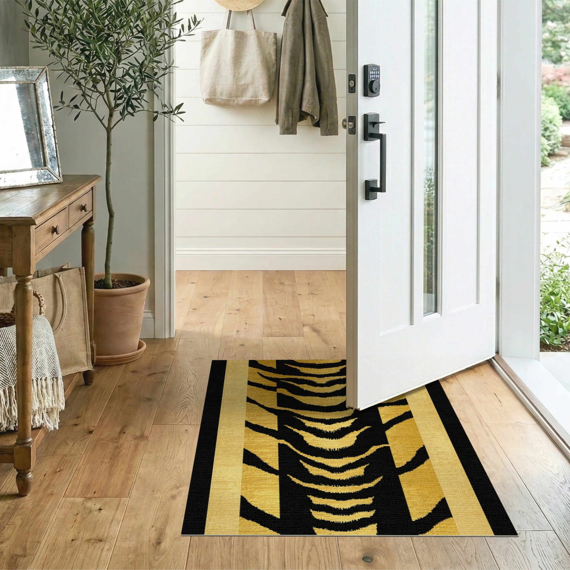 Luxury Black Gold Tiger Stripe Area Rug