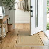 Gold Bordered Beige Geometric Lattice Area Rug