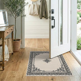 Black and White Ornate Black Frame Area Rug