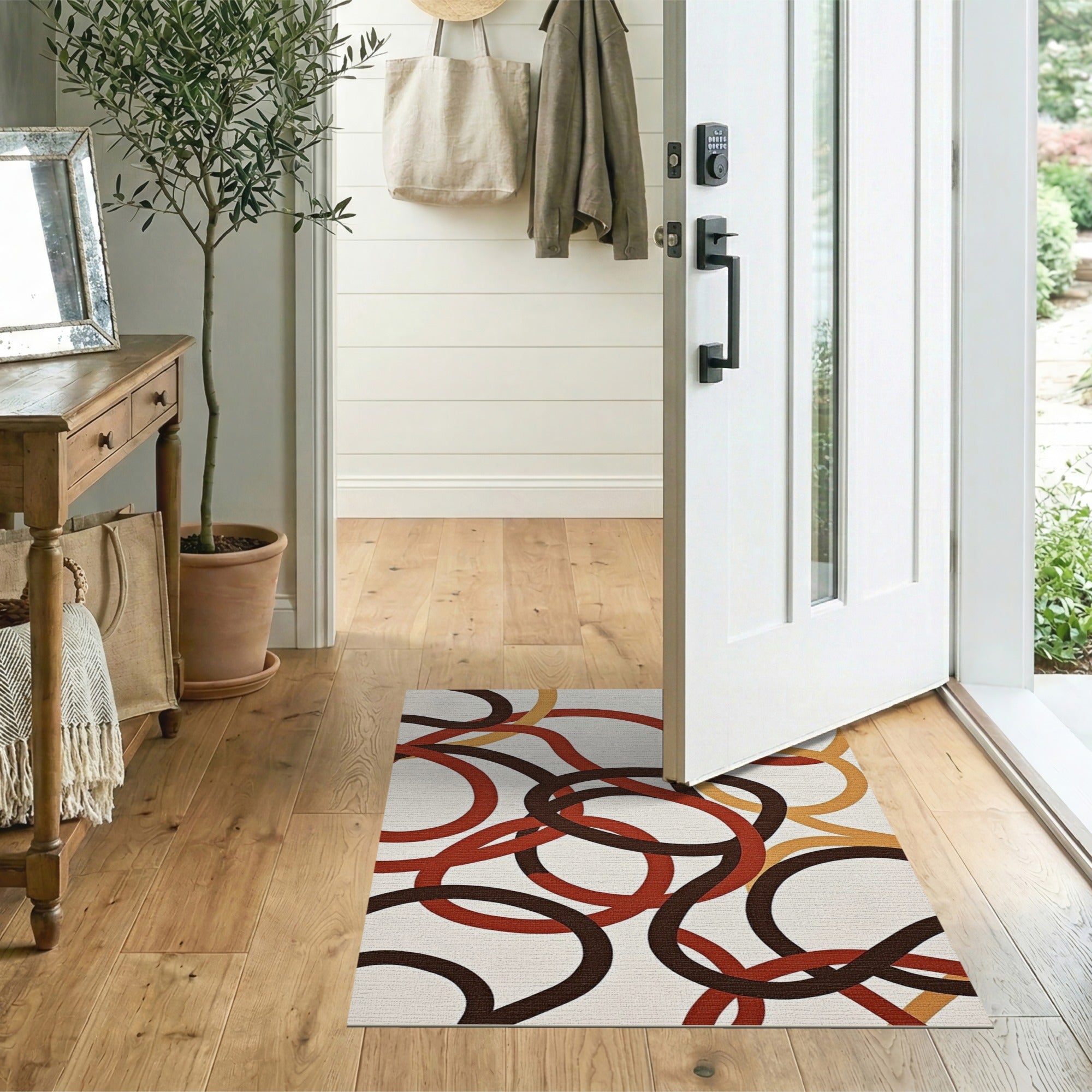 Entwined Loops Geometric Area Rug in Red Gold