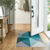 ODIKA Washable Geometric Teal & Blue Modern Area Rug - Low Pile Non-Slip Indoor Rug