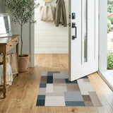Geometric Patchwork Area Rug in Beige Blue Teal