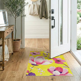 Yellow Area Rug with Pink Magnolia Blooms