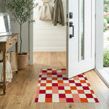Vibrant Red Orange Pink Checkered Area Rug