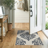 Black and White Floral Vintage Elegant Black Damask Floral Area Rug