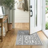 Black White Geometric Maze Abstract Area Rug