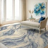 Blue Wave Swirl Washable Area Rug