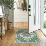 Green Ornate Green Medallion Area Rug