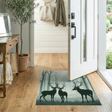 Misty Forest Deer Silhouette Area Rug