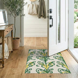 Green Swirling Floral Vintage Area Rug