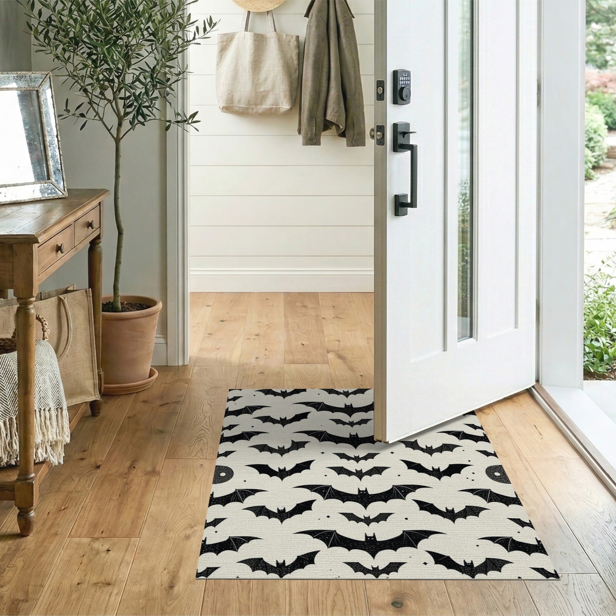 Spooky Black Bats Silhouette Area Rug