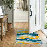 Coastal Blue Teal Waves Starfish Area Rug