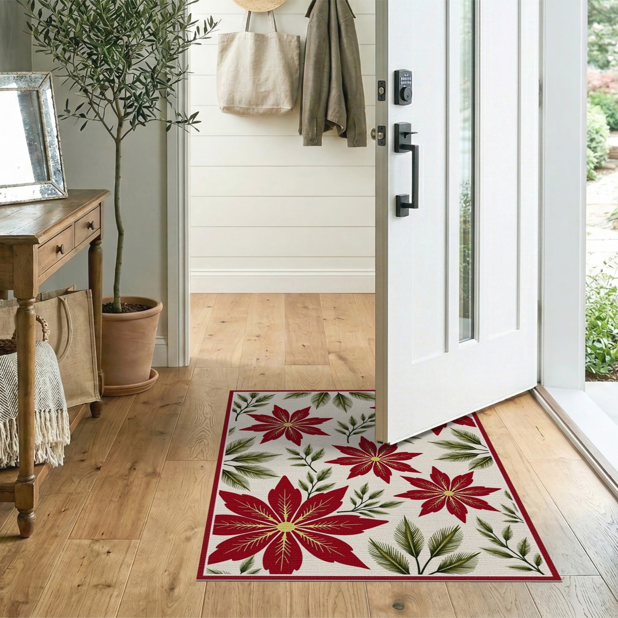 Multi-color and Patterns Floral Vintage Red Poinsettia Floral Area Rug