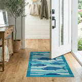 Teal Blue Swimming Fish Area Rug