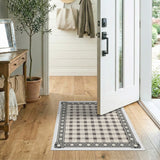 Farmhouse Gingham Check Area Rug with Ornate Border