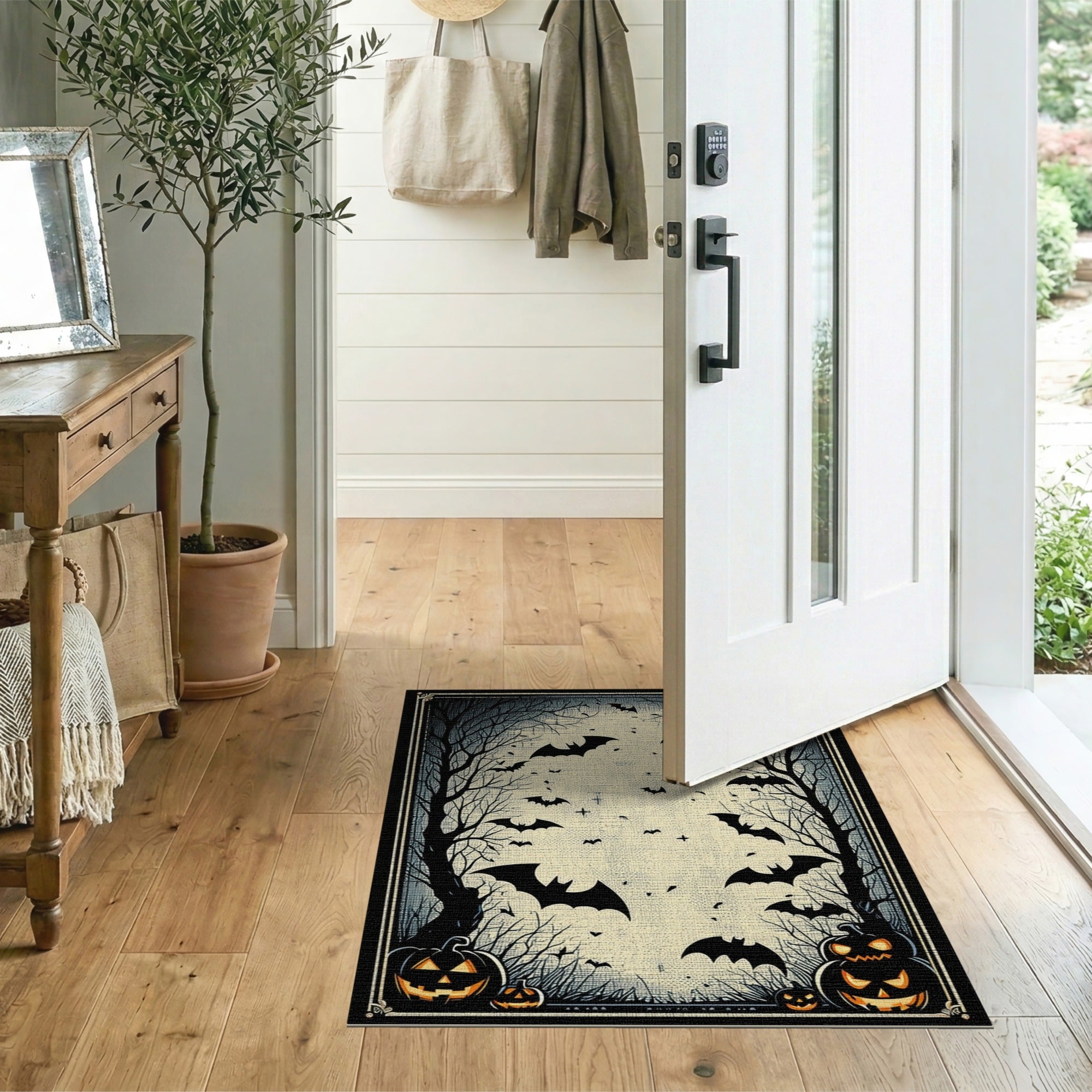 Spooky Halloween Bats Jack-o-Lantern Area Rug