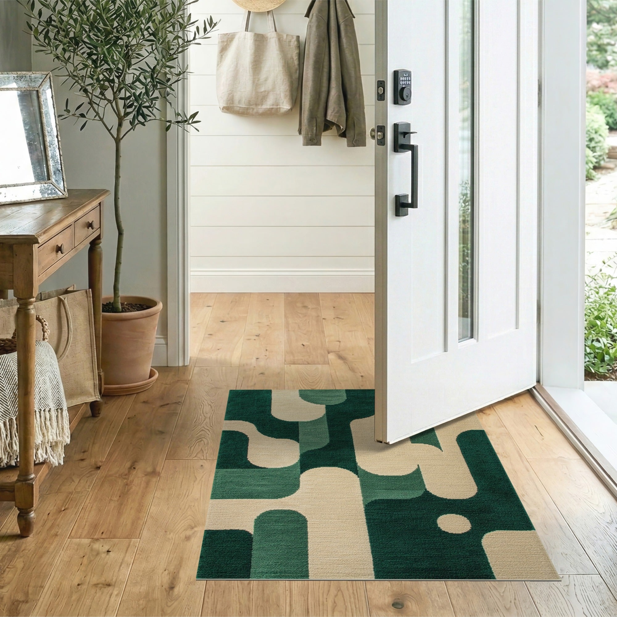 Bold Green Curved Geometric Area Rug
