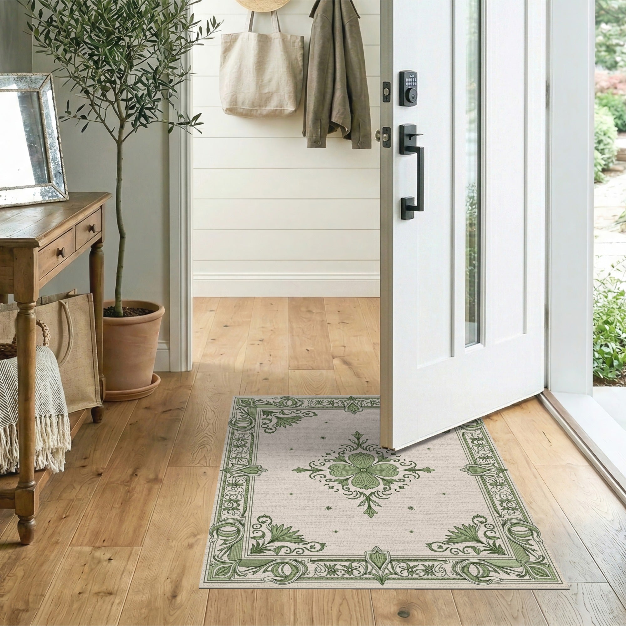 Floral Vintage Green Ornate Green Floral Medallion Area Rug