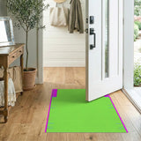 Vibrant Green Geometric Rug with Pink Borders
