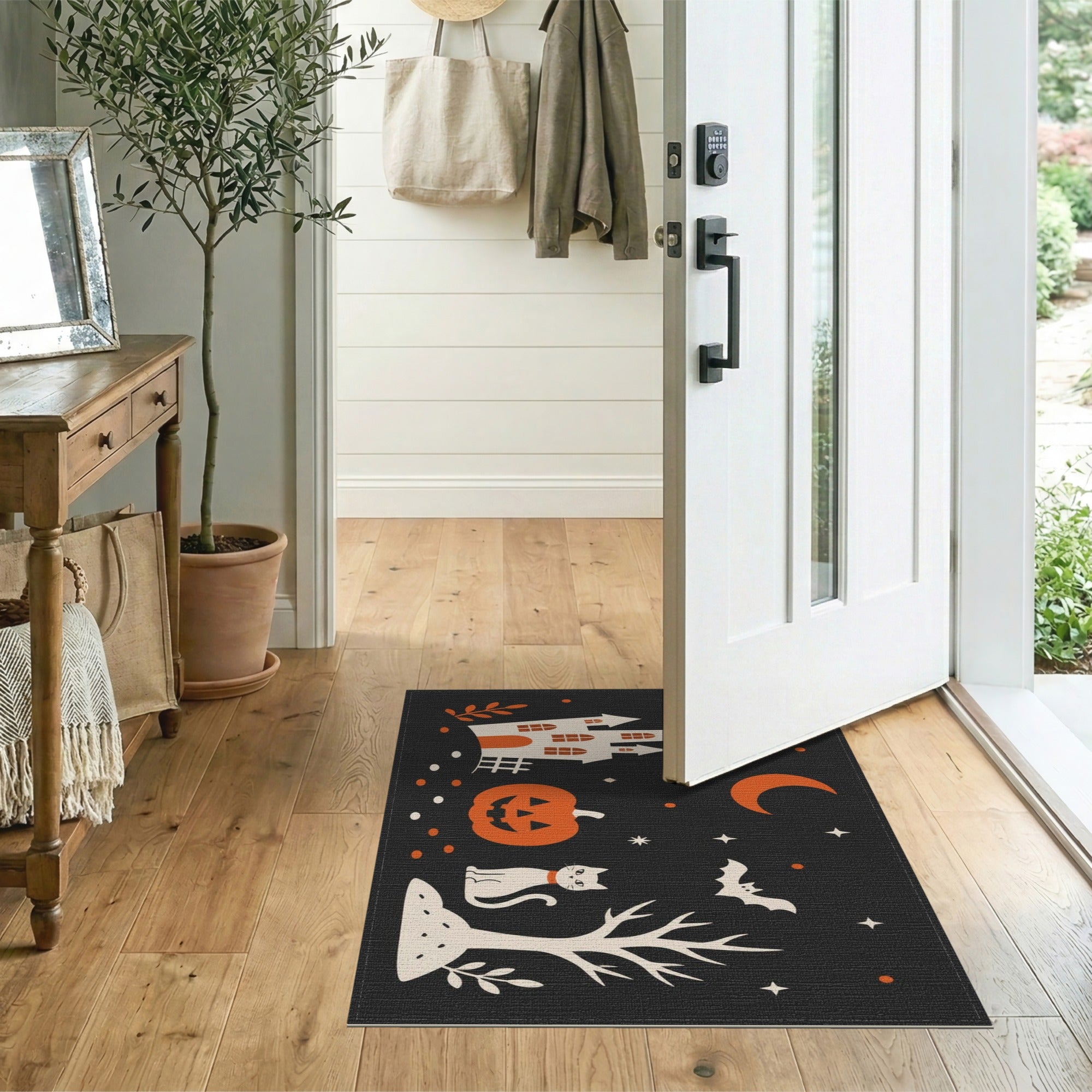 Halloween Haunted House Black Cat Area Rug