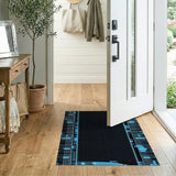 Neon Circuit Blue Teal Geometric Area Rug