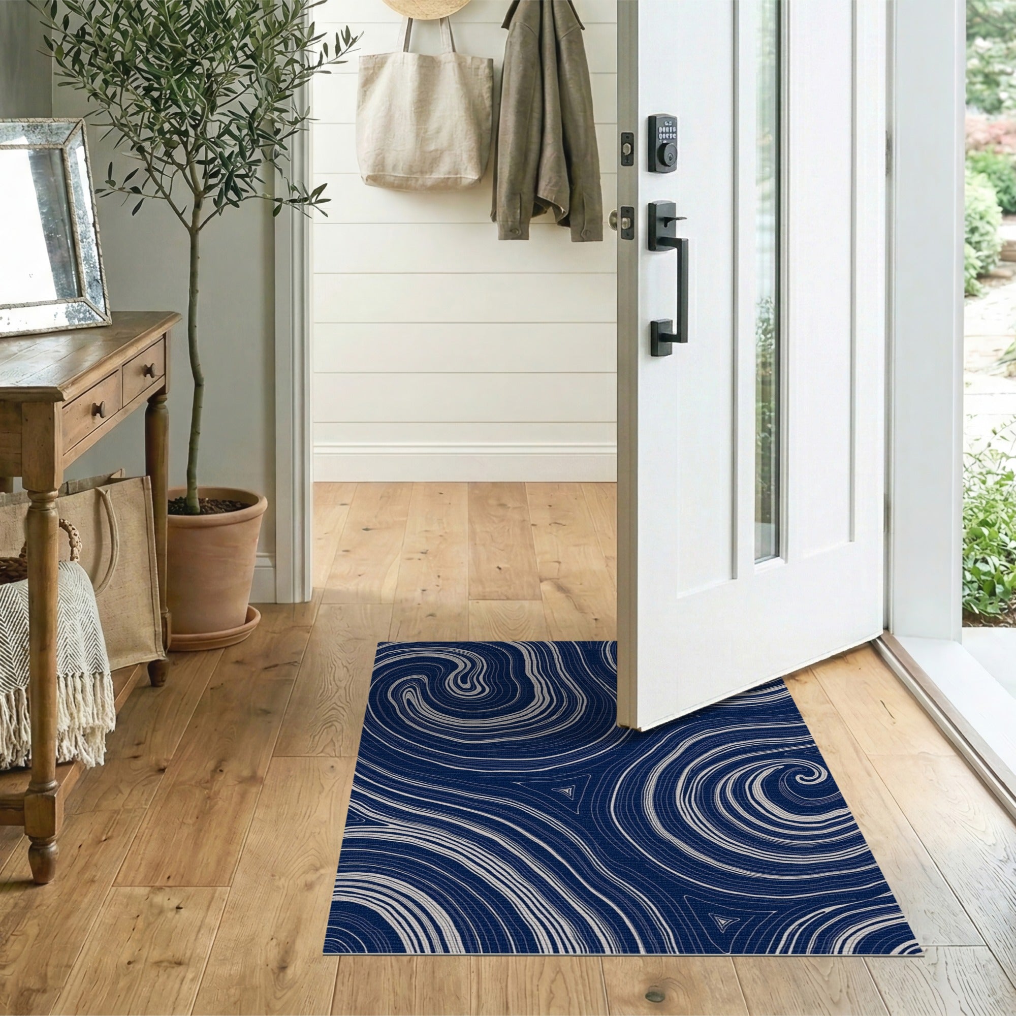 Blue and Teal Navy Blue Swirling Abstract Area Rug