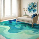 Blue Teal Swirl Washable Area Rug