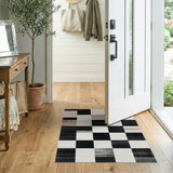 Black White Distressed Patchwork Area Rug