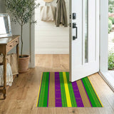 Vibrant Purple Green Gold Striped Tribal Rug